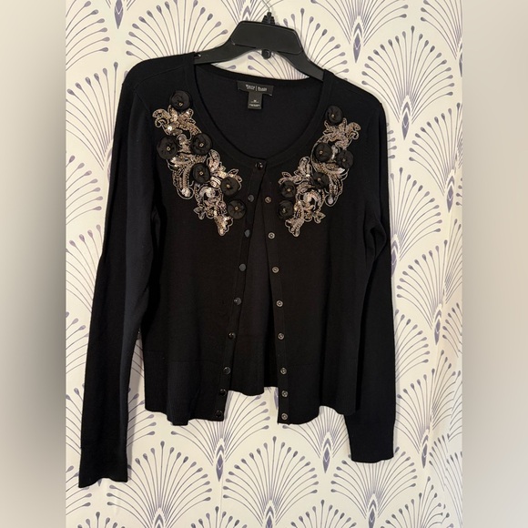 White House Black Market Black Embellished Cardigan Womens size medium - Picture 4 of 4